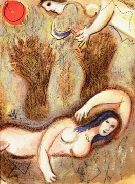 Marc Chagall Werke - Boas wacht auf und sieht Ruth zu seinen Füßen eine Lithographie des Zeitgenossen Marc Chagall